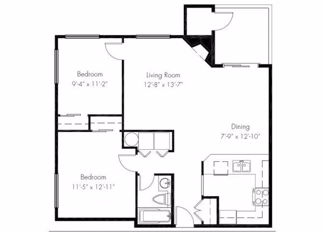 Two Bedroom One Bath Medium B303 floor plan